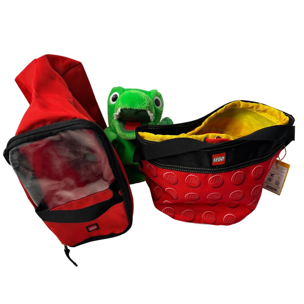 Lego Drawstring Cinch Bucket Bag, Zip Tote Carry Bag Storage & Alligator Puppet